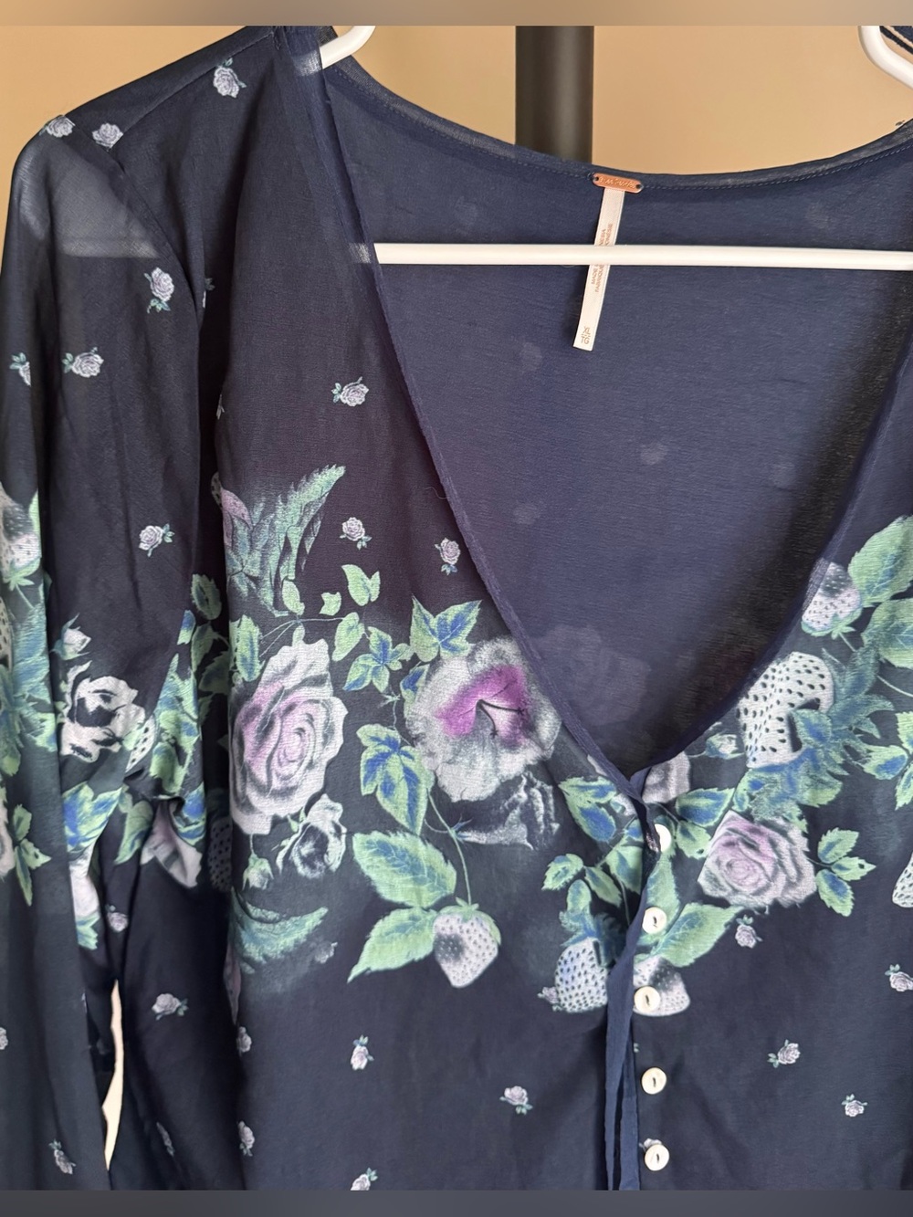Free People Home Grown Mesh Cardi. Floral Long Sleeve Top. XL NWT - Picture 3 of 12